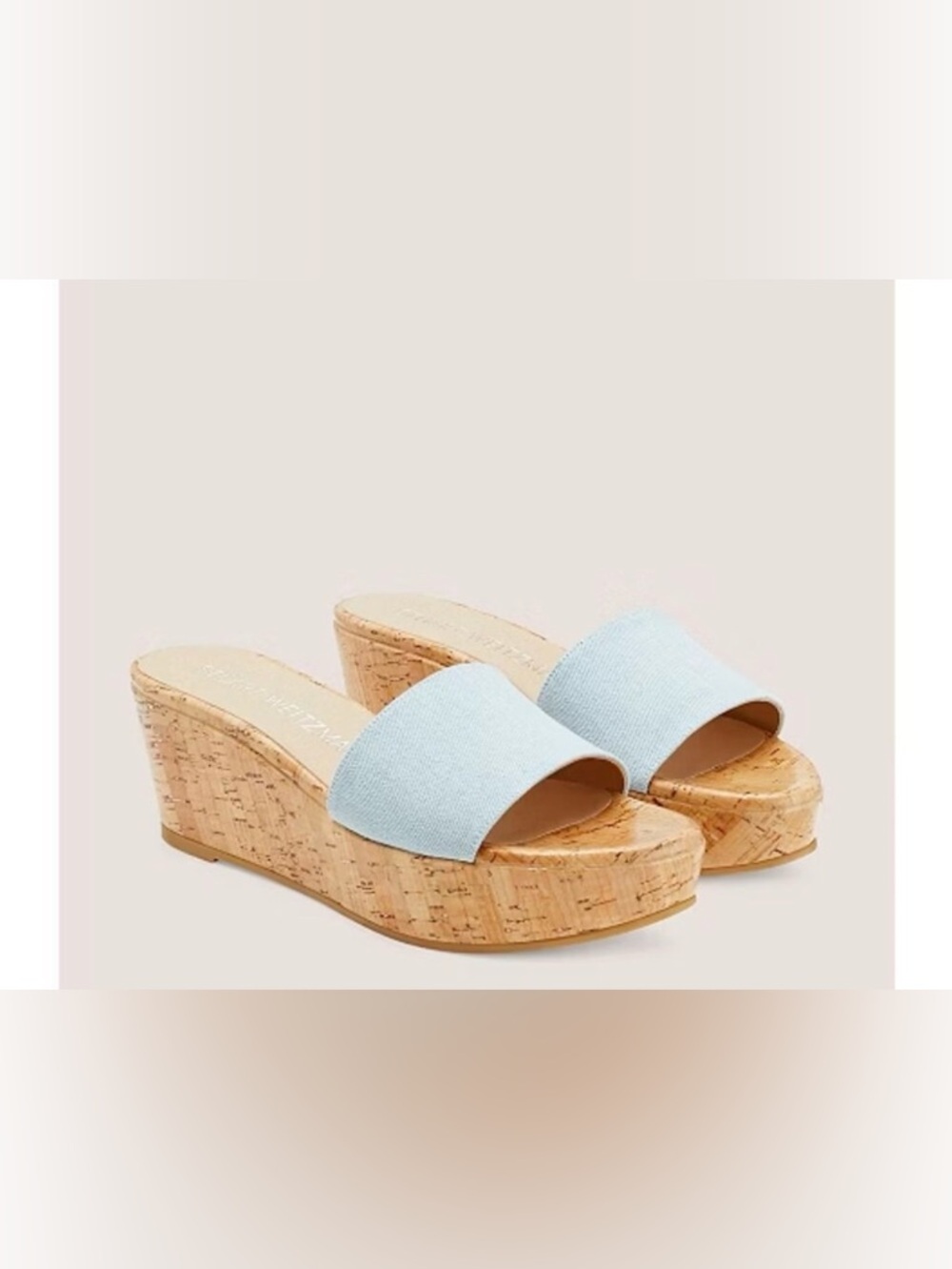 Stuart Weitzman Summer Wedge Heel Vintage Denim Cork Women’s Size 7 / 37.5